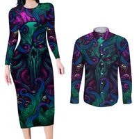 Spirit Of the Ocean Couples Matching Long Sleeve Bodycon Dress and Long Sleeve Button Shirts - Wonder Print Shop