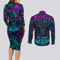 Spirit Of the Ocean Couples Matching Long Sleeve Bodycon Dress and Long Sleeve Button Shirts - Wonder Print Shop