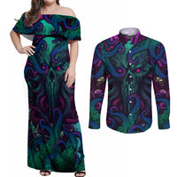 Spirit Of the Ocean Couples Matching Off Shoulder Maxi Dress and Long Sleeve Button Shirts - Wonder Print Shop
