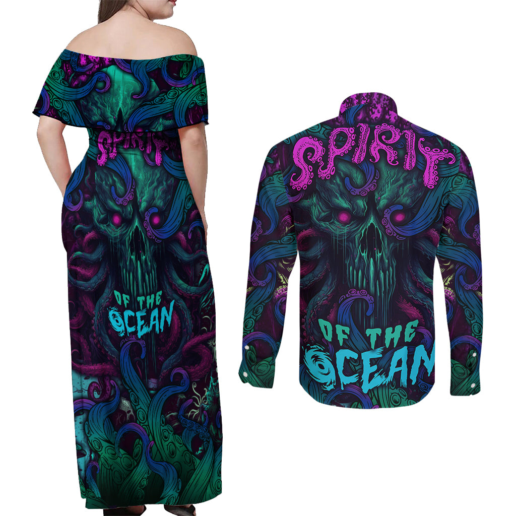 Spirit Of the Ocean Couples Matching Off Shoulder Maxi Dress and Long Sleeve Button Shirts - Wonder Print Shop