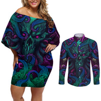 Spirit Of the Ocean Couples Matching Off Shoulder Short Dress and Long Sleeve Button Shirts - Wonder Print Shop