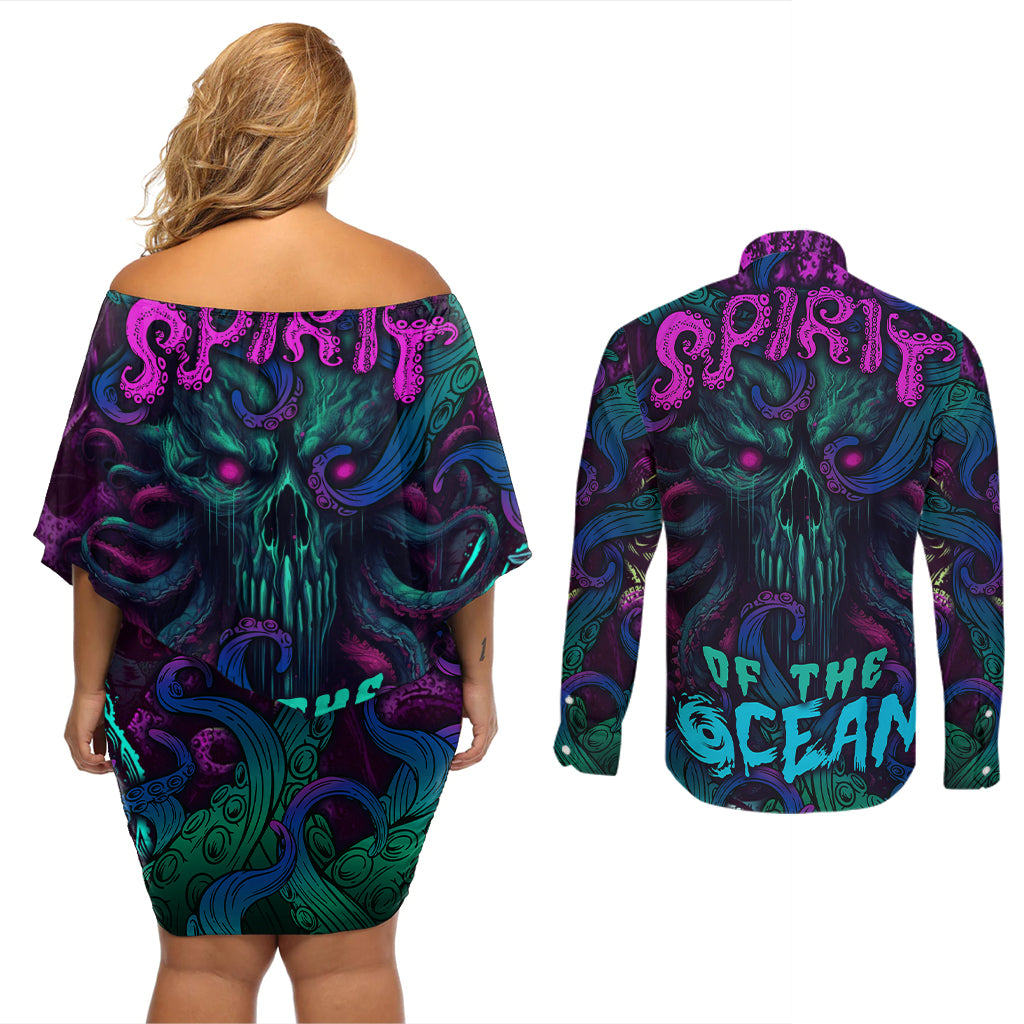 Spirit Of the Ocean Couples Matching Off Shoulder Short Dress and Long Sleeve Button Shirts - Wonder Print Shop
