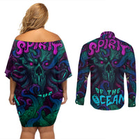 Spirit Of the Ocean Couples Matching Off Shoulder Short Dress and Long Sleeve Button Shirts - Wonder Print Shop