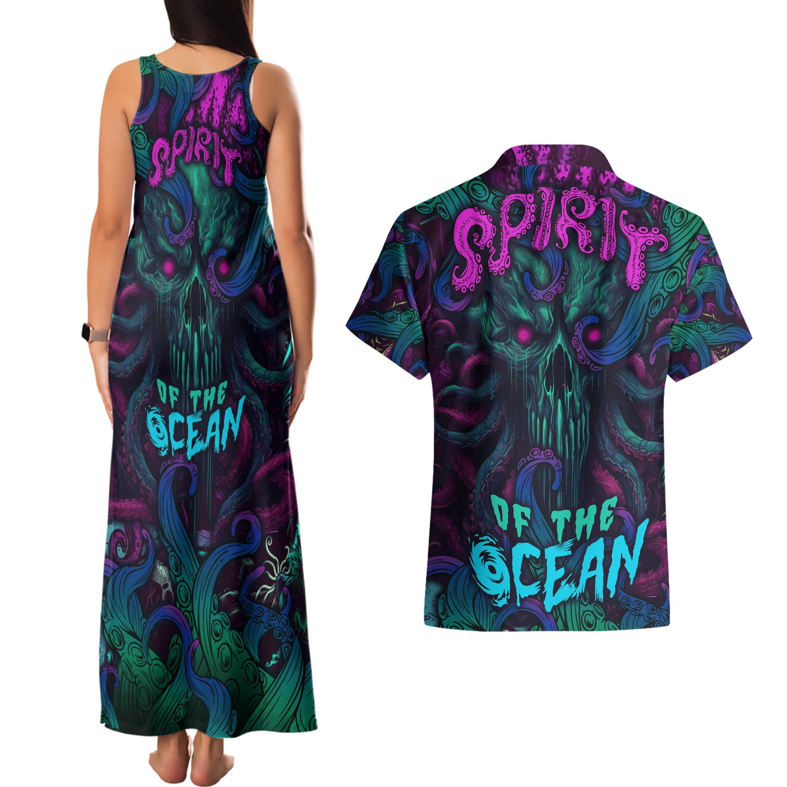 Spirit Of the Ocean Couples Matching Tank Maxi Dress and Hawaiian Shirt - Wonder Print Shop
