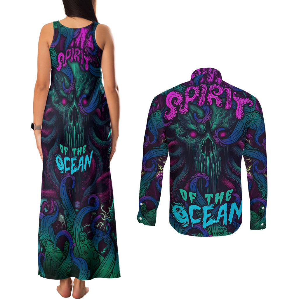 Spirit Of the Ocean Couples Matching Tank Maxi Dress and Long Sleeve Button Shirts - Wonder Print Shop