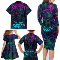 Spirit Of the Ocean Family Matching Long Sleeve Bodycon Dress and Hawaiian Shirt - Wonder Print Shop