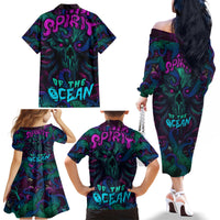 Spirit Of the Ocean Family Matching Off Shoulder Long Sleeve Dress and Hawaiian Shirt - Wonder Print Shop