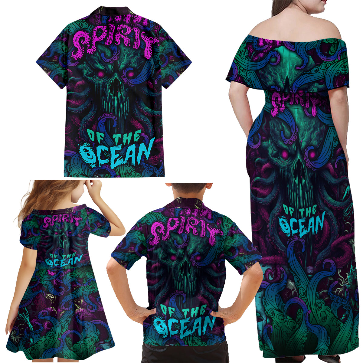 Spirit Of the Ocean Family Matching Off Shoulder Maxi Dress and Hawaiian Shirt - Wonder Print Shop
