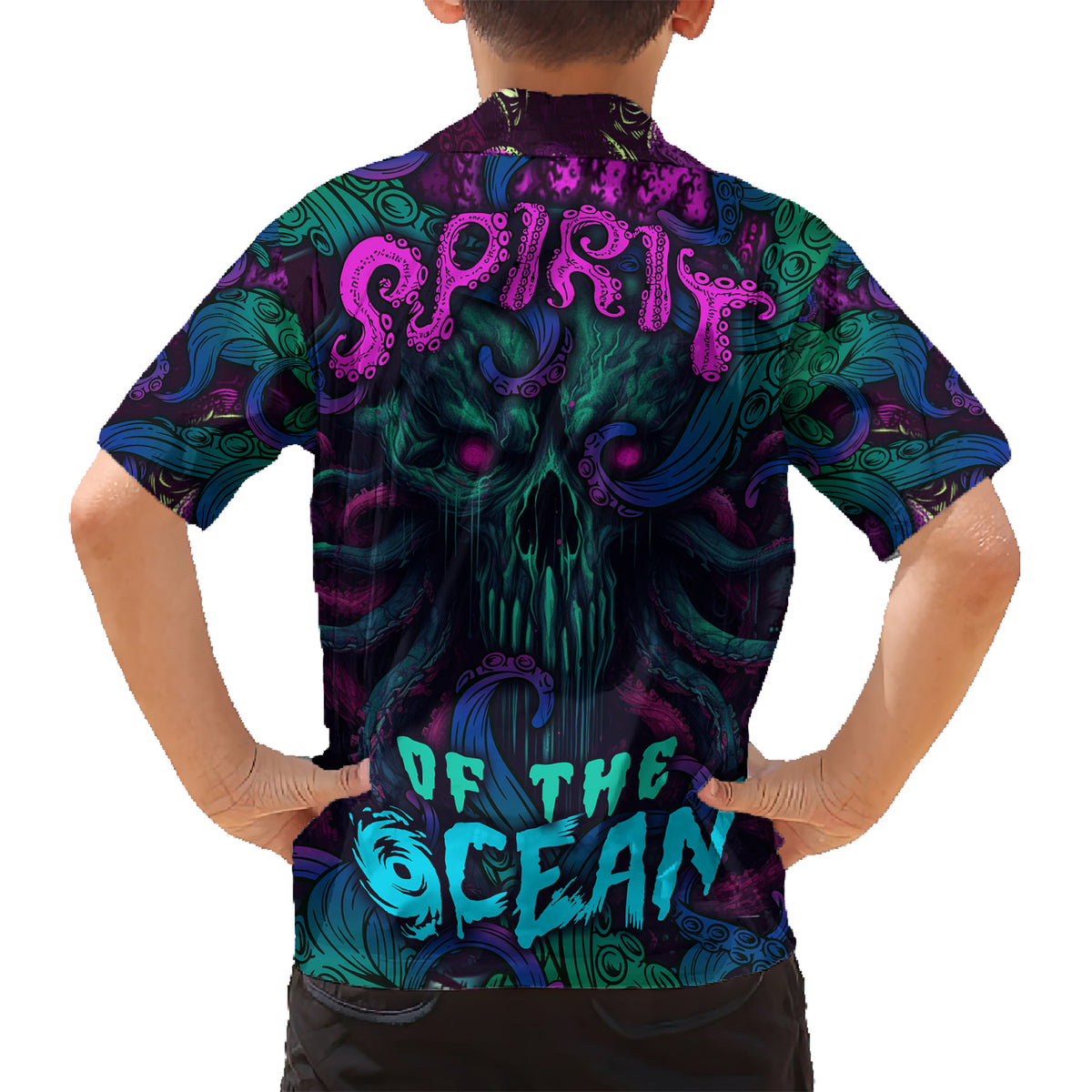 Spirit Of the Ocean Family Matching Short Sleeve Bodycon Dress and Hawaiian Shirt - Wonder Print Shop