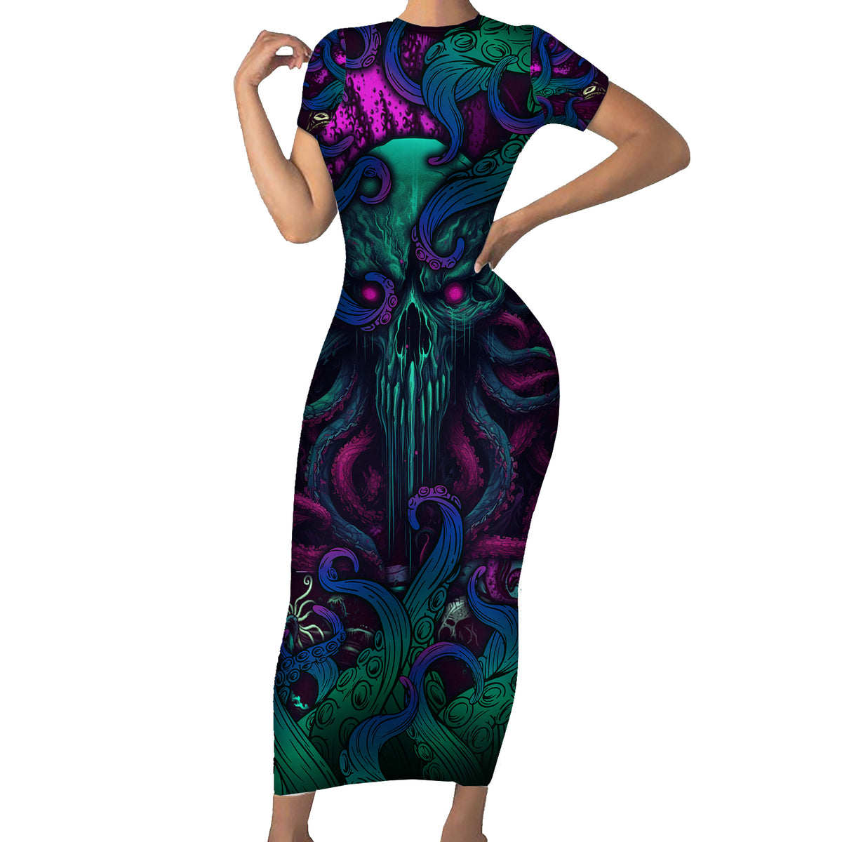 Spirit Of the Ocean Family Matching Short Sleeve Bodycon Dress and Hawaiian Shirt - Wonder Print Shop