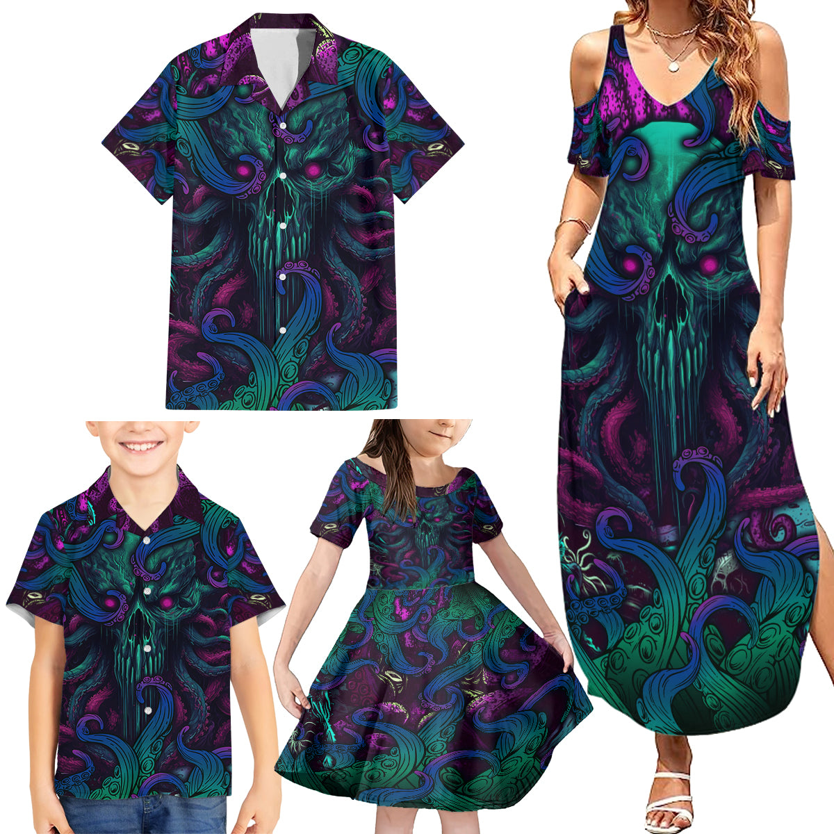 Spirit Of the Ocean Family Matching Summer Maxi Dress and Hawaiian Shirt - Wonder Print Shop