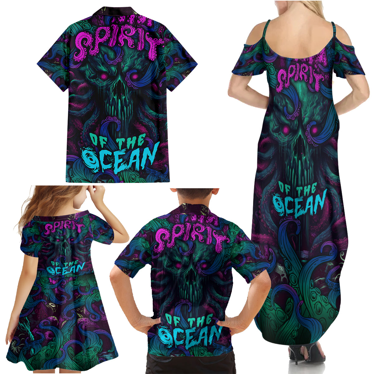Spirit Of the Ocean Family Matching Summer Maxi Dress and Hawaiian Shirt - Wonder Print Shop