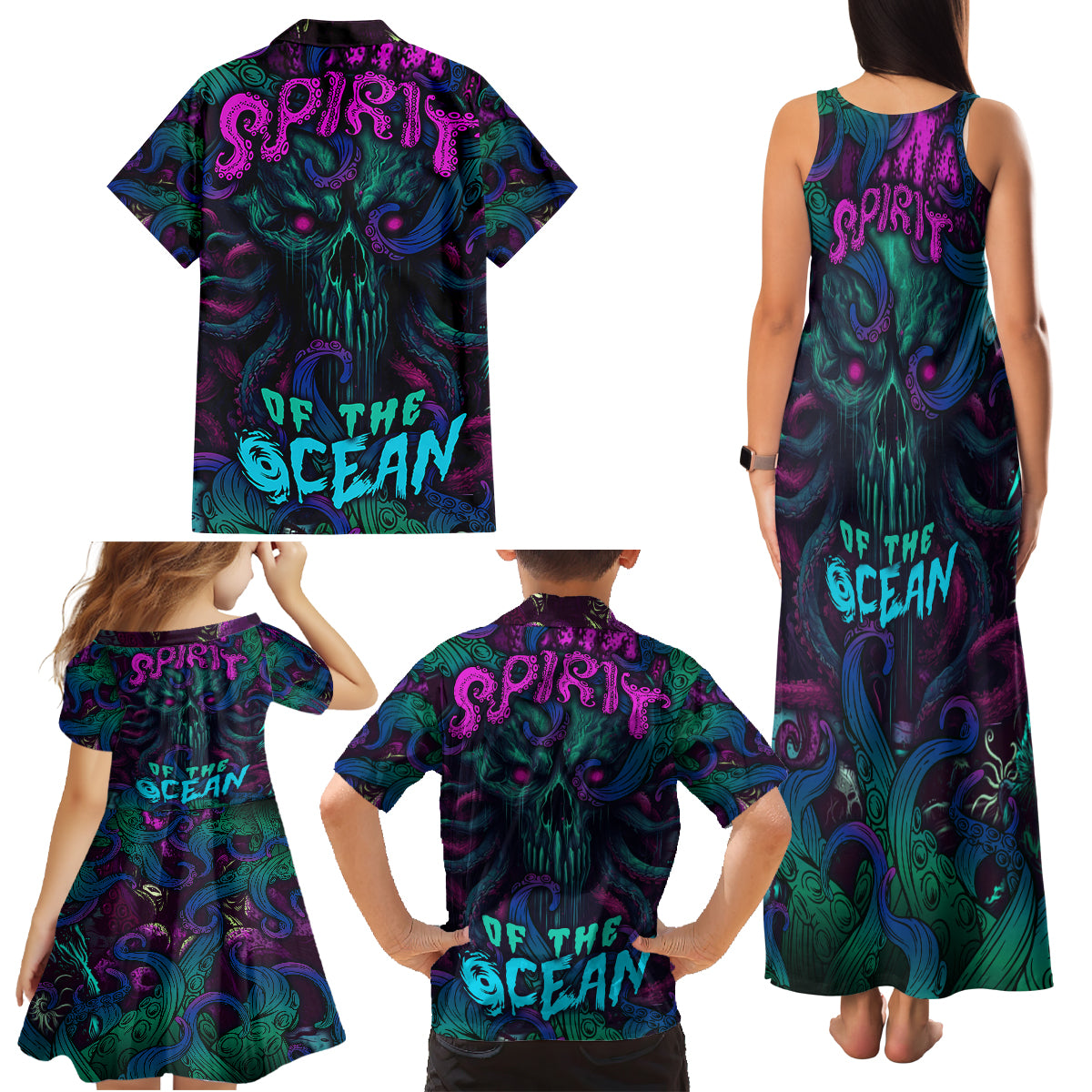 Spirit Of the Ocean Family Matching Tank Maxi Dress and Hawaiian Shirt - Wonder Print Shop