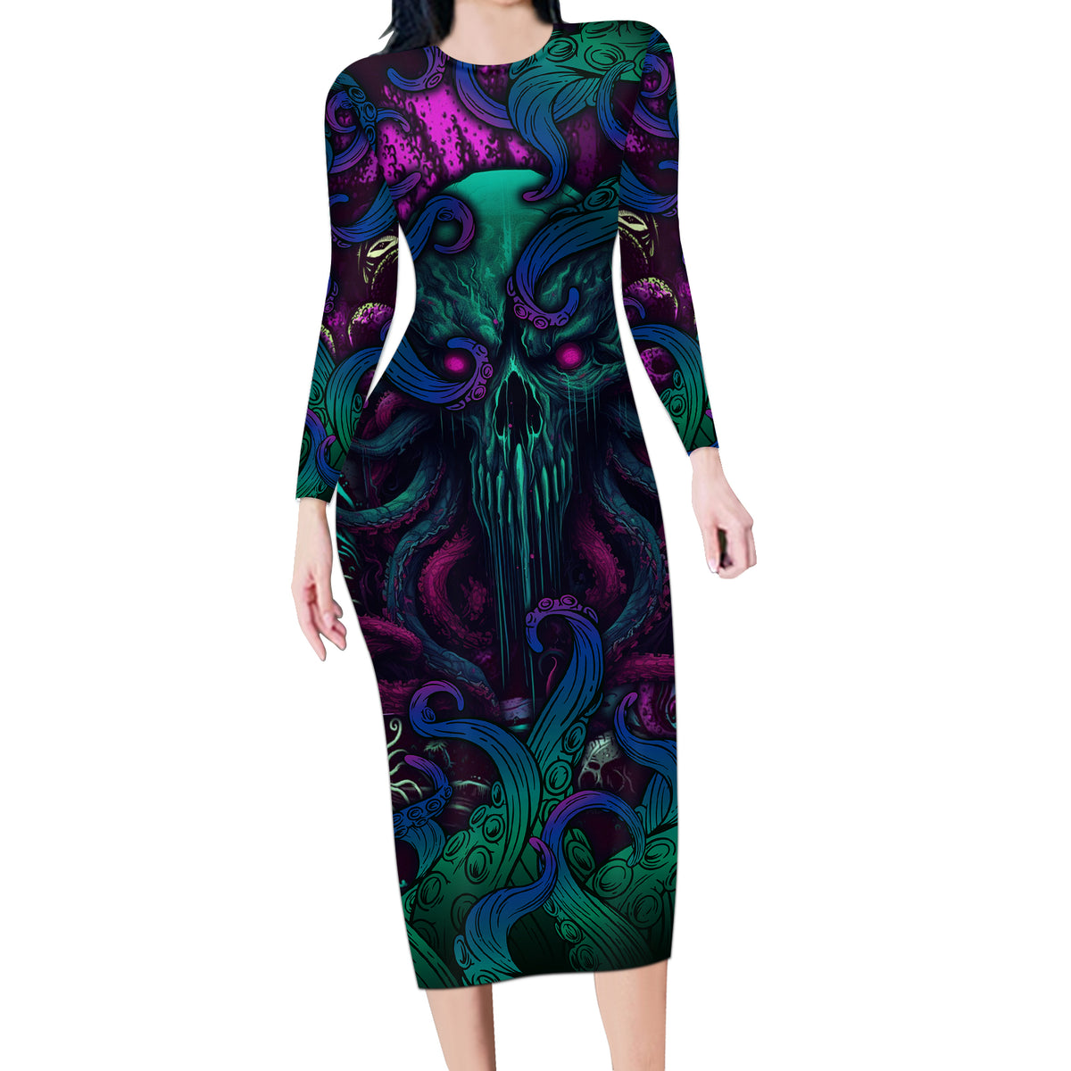 Spirit Of the Ocean Long Sleeve Bodycon Dress - Wonder Print Shop