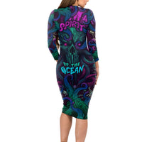 Spirit Of the Ocean Long Sleeve Bodycon Dress - Wonder Print Shop