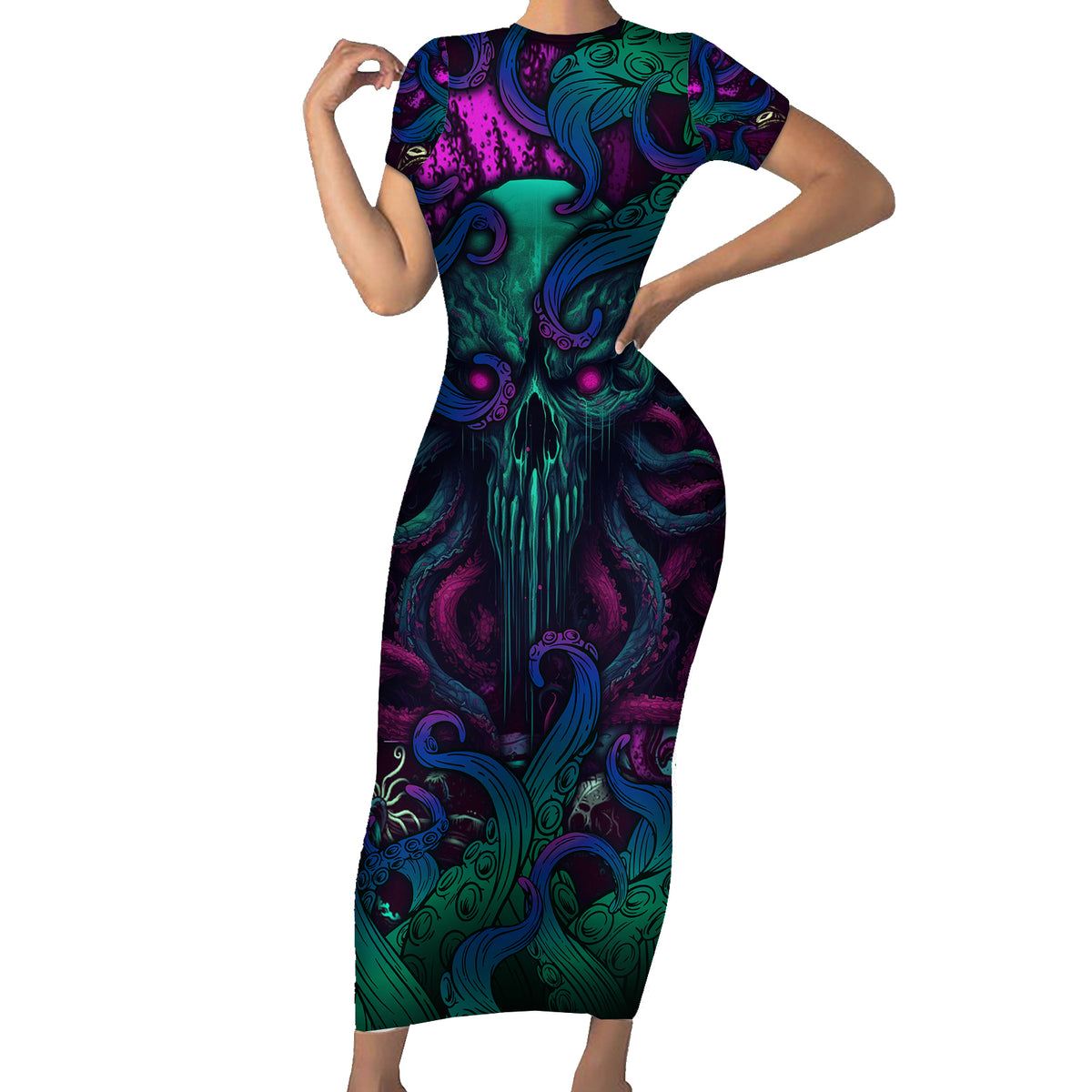 Spirit Of the Ocean Short Sleeve Bodycon Dress - Wonder Print Shop