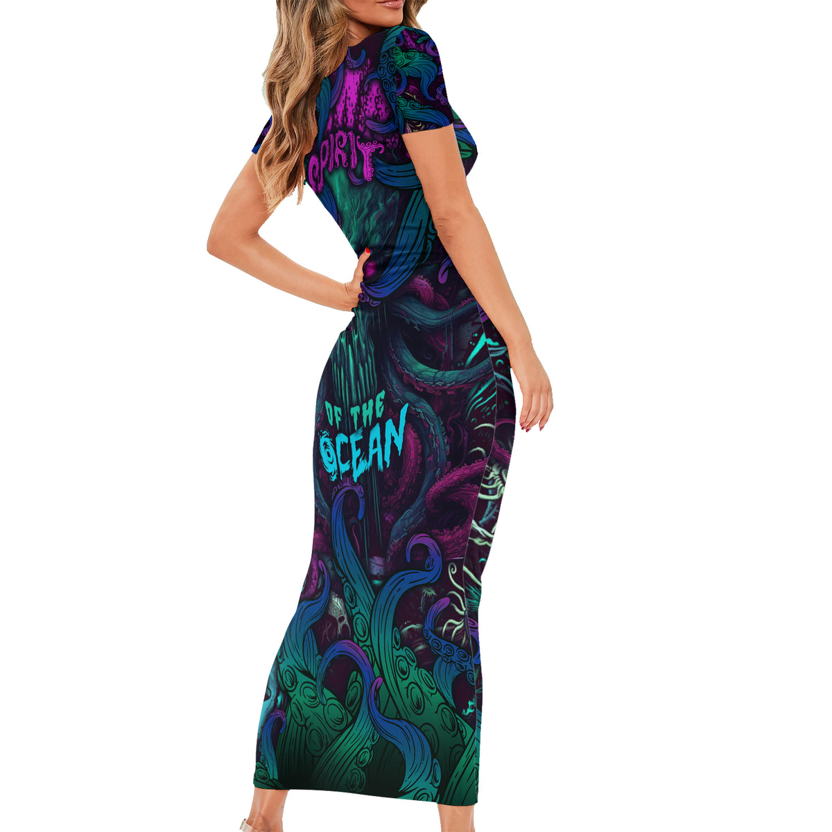 Spirit Of the Ocean Short Sleeve Bodycon Dress - Wonder Print Shop