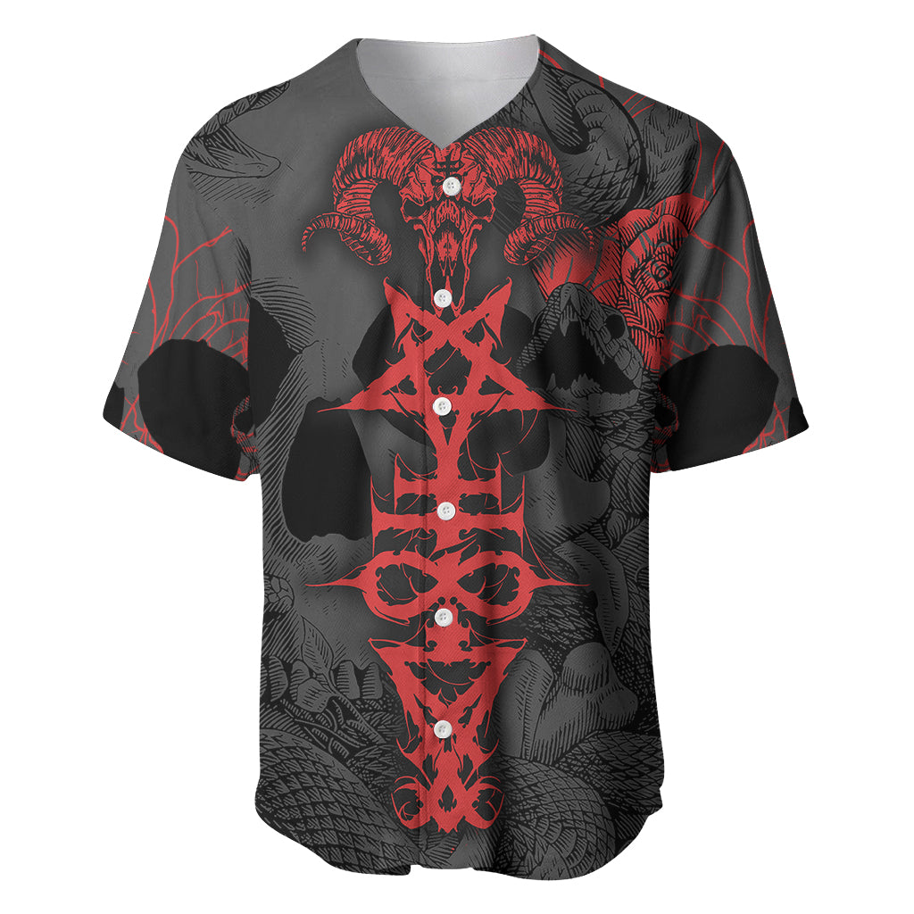 Skull Horror - Satan Symbol Grunge Baseball Jersey - Wonder Print Shop
