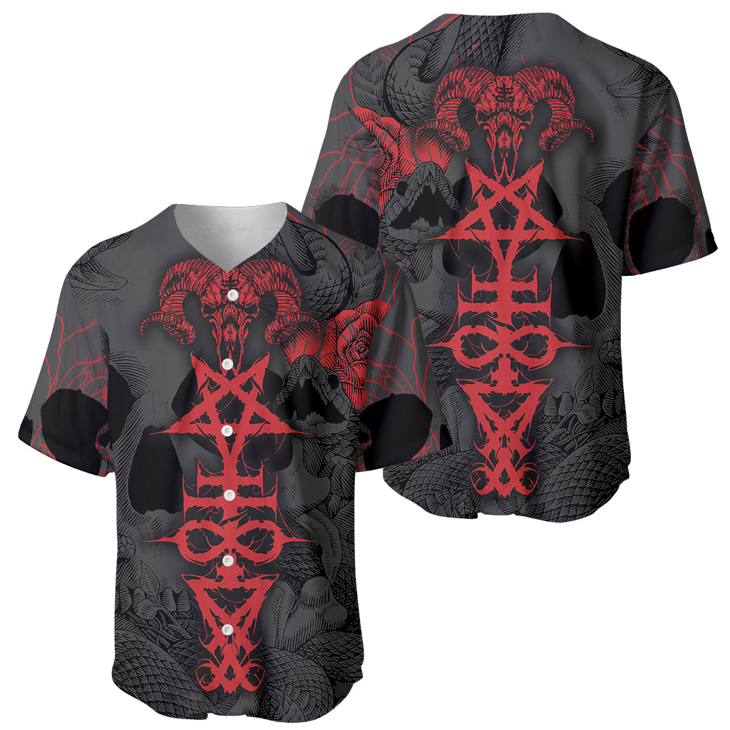 Skull Horror - Satan Symbol Grunge Baseball Jersey - Wonder Print Shop