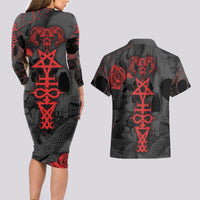 Skull Horror - Satan Symbol Grunge Couples Matching Long Sleeve Bodycon Dress and Hawaiian Shirt - Wonder Print Shop