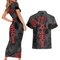 Skull Horror - Satan Symbol Grunge Couples Matching Short Sleeve Bodycon Dress and Hawaiian Shirt - Wonder Print Shop