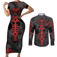 Skull Horror - Satan Symbol Grunge Couples Matching Short Sleeve Bodycon Dress and Long Sleeve Button Shirts - Wonder Print Shop