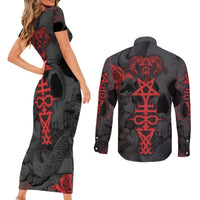 Skull Horror - Satan Symbol Grunge Couples Matching Short Sleeve Bodycon Dress and Long Sleeve Button Shirts - Wonder Print Shop