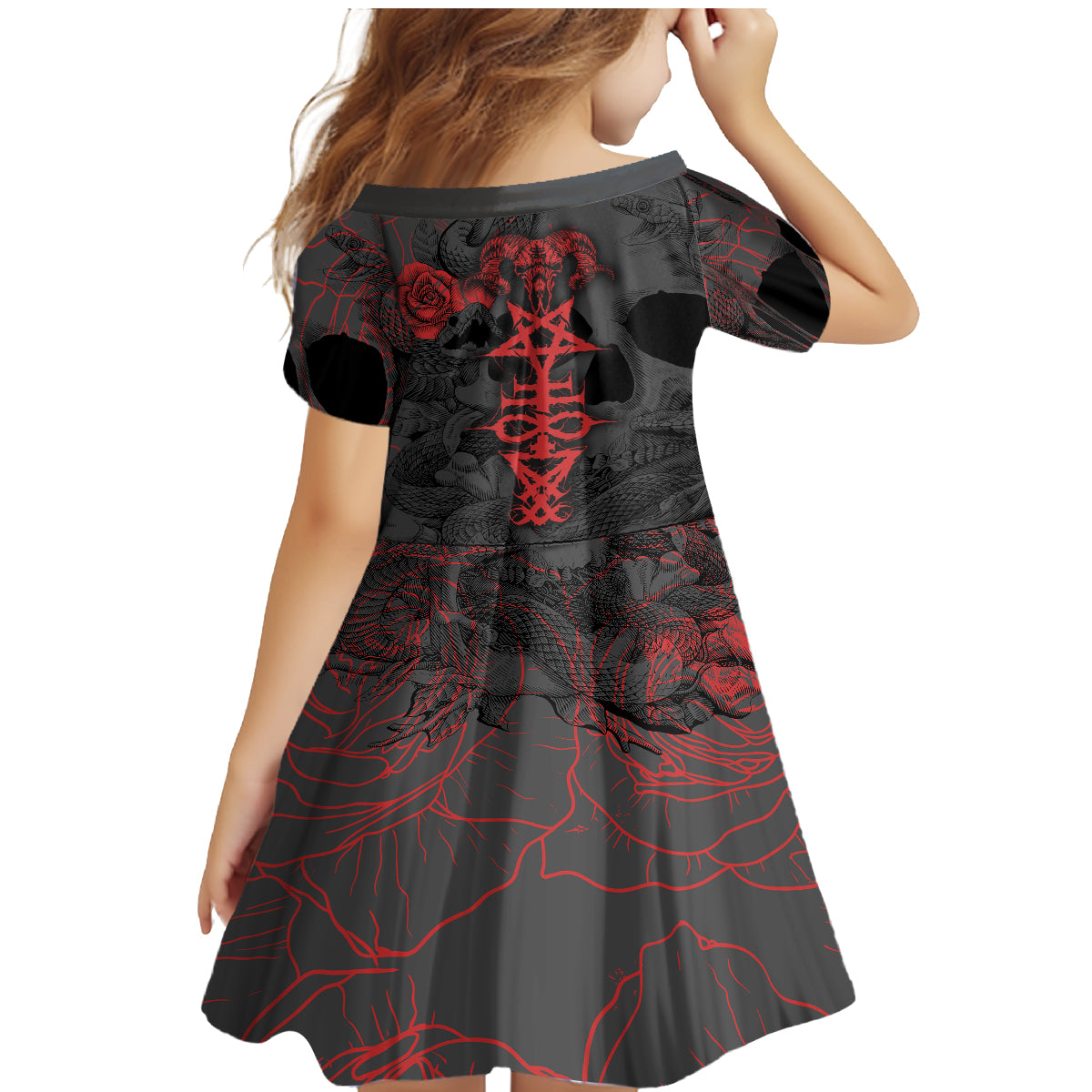 Skull Horror - Satan Symbol Grunge Family Matching Mermaid Dress and Hawaiian Shirt - Wonder Print Shop