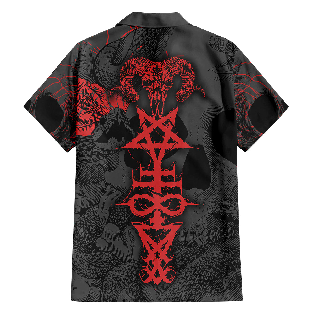 Skull Horror - Satan Symbol Grunge Family Matching Off Shoulder Long Sleeve Dress and Hawaiian Shirt - Wonder Print Shop