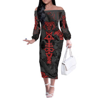 Skull Horror - Satan Symbol Grunge Family Matching Off Shoulder Long Sleeve Dress and Hawaiian Shirt - Wonder Print Shop