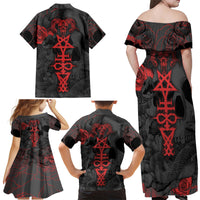 Skull Horror - Satan Symbol Grunge Family Matching Off Shoulder Maxi Dress and Hawaiian Shirt - Wonder Print Shop