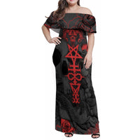 Skull Horror - Satan Symbol Grunge Family Matching Off Shoulder Maxi Dress and Hawaiian Shirt - Wonder Print Shop