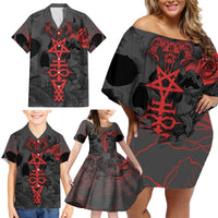 Skull Horror - Satan Symbol Grunge Family Matching Off Shoulder Short Dress and Hawaiian Shirt - Wonder Print Shop