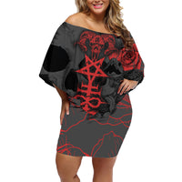 Skull Horror - Satan Symbol Grunge Family Matching Off Shoulder Short Dress and Hawaiian Shirt - Wonder Print Shop