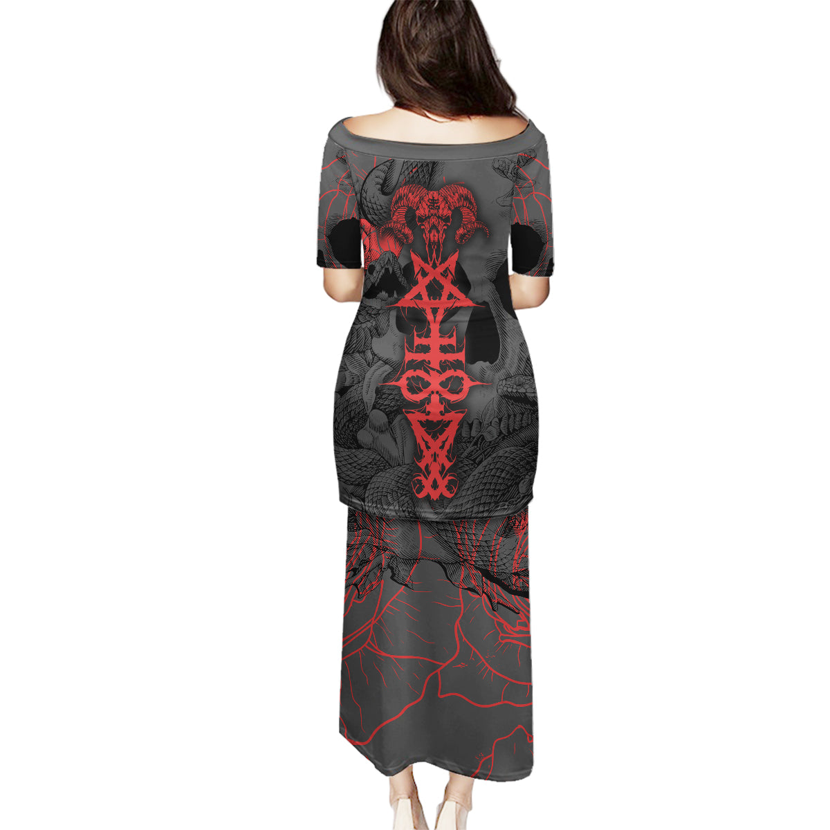 Skull Horror - Satan Symbol Grunge Family Matching Puletasi Dress and Hawaiian Shirt - Wonder Print Shop