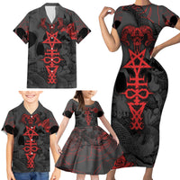 Skull Horror - Satan Symbol Grunge Family Matching Short Sleeve Bodycon Dress and Hawaiian Shirt - Wonder Print Shop