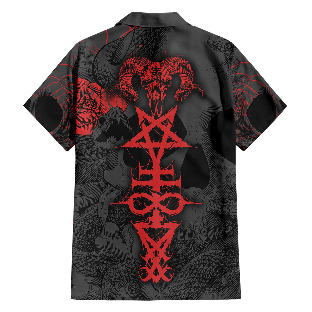 Skull Horror - Satan Symbol Grunge Family Matching Short Sleeve Bodycon Dress and Hawaiian Shirt - Wonder Print Shop