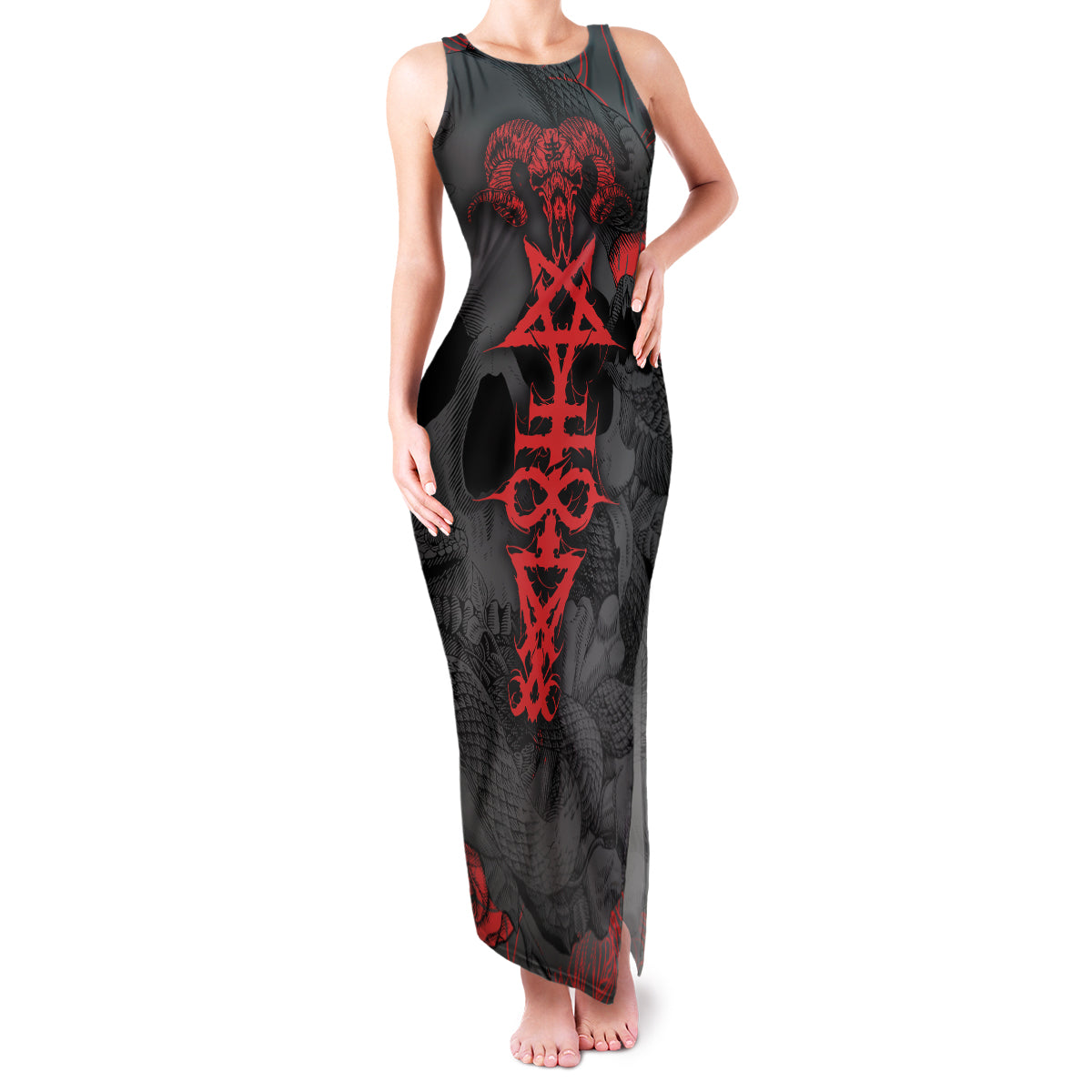 Skull Horror - Satan Symbol Grunge Family Matching Tank Maxi Dress and Hawaiian Shirt - Wonder Print Shop