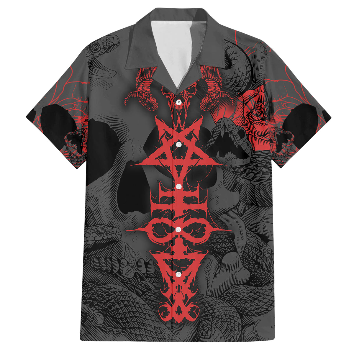 Skull Horror - Satan Symbol Grunge Hawaiian Shirt - Wonder Print Shop