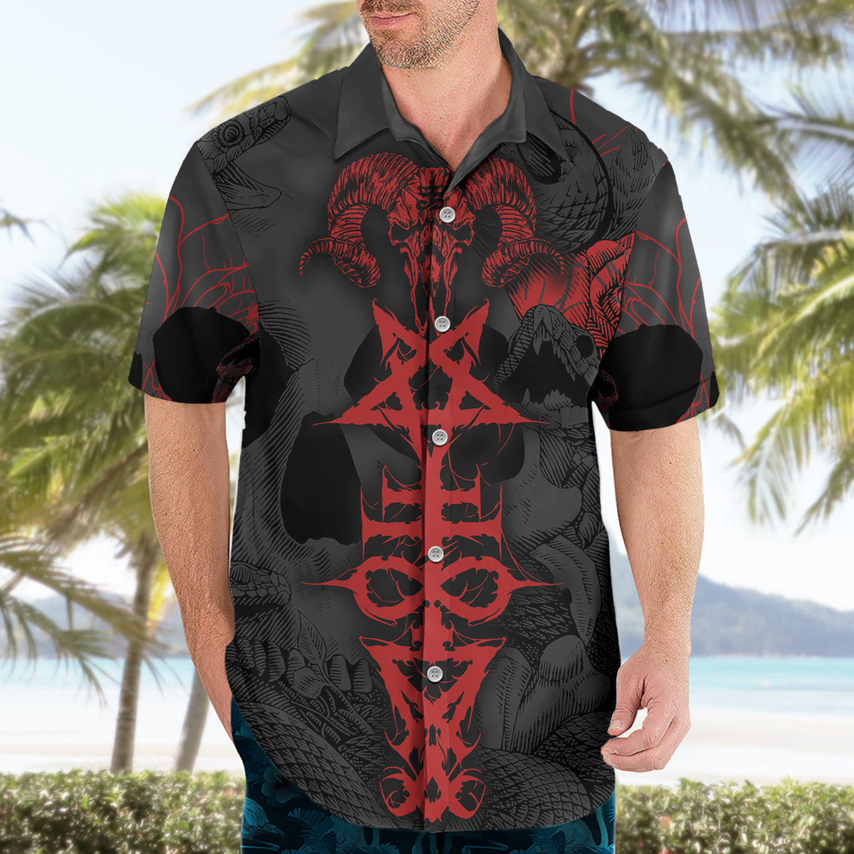 Skull Horror - Satan Symbol Grunge Hawaiian Shirt - Wonder Print Shop