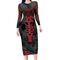 Skull Horror - Satan Symbol Grunge Long Sleeve Bodycon Dress - Wonder Print Shop