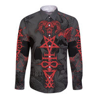 Skull Horror - Satan Symbol Grunge Long Sleeve Button Shirt - Wonder Print Shop