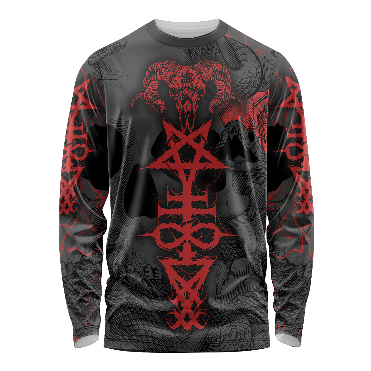 Skull Horror - Satan Symbol Grunge Long Sleeve Shirt - Wonder Print Shop