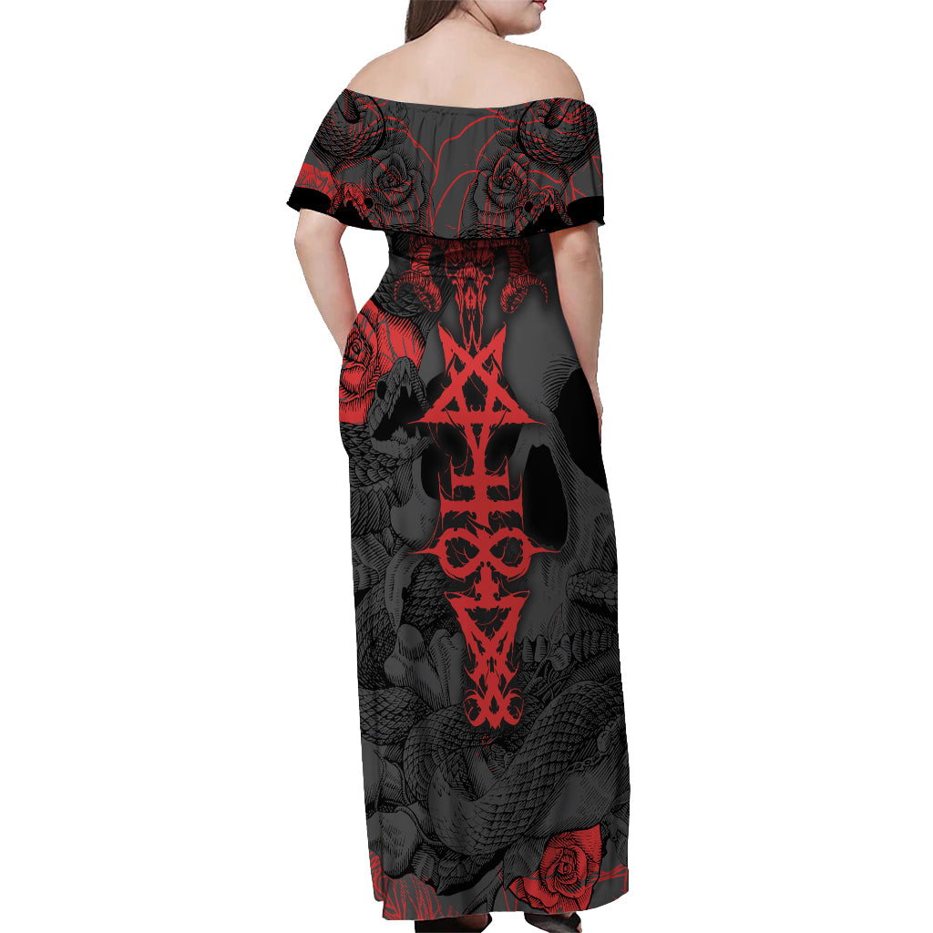 Skull Horror - Satan Symbol Grunge Off Shoulder Maxi Dress - Wonder Print Shop