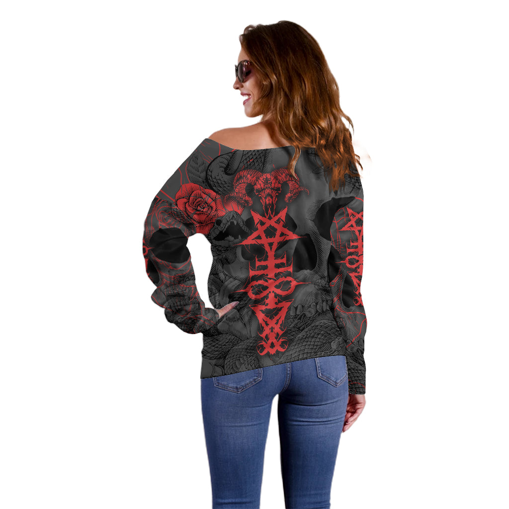 Skull Horror - Satan Symbol Grunge Off Shoulder Sweater - Wonder Print Shop