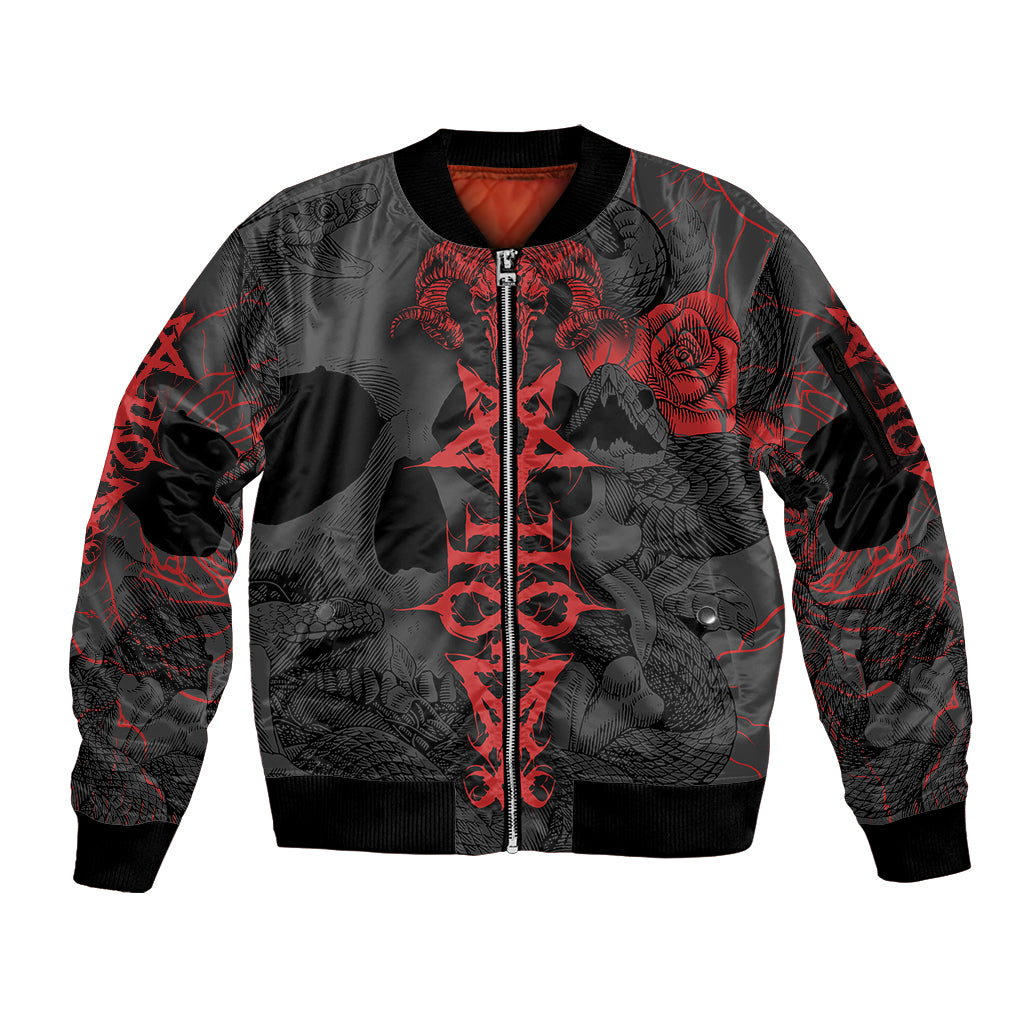 Skull Horror - Satan Symbol Grunge Sleeve Zip Bomber Jacket - Wonder Print Shop