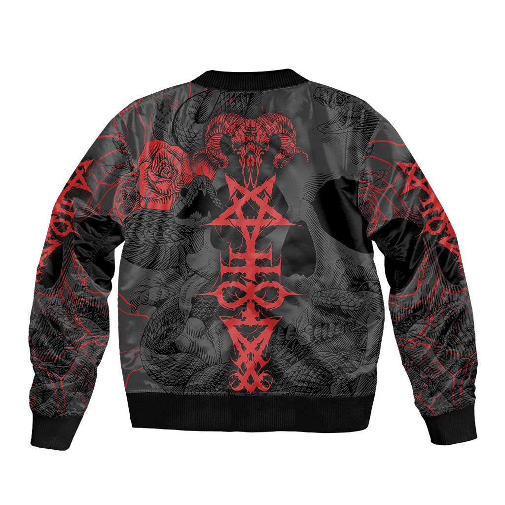 Skull Horror - Satan Symbol Grunge Sleeve Zip Bomber Jacket - Wonder Print Shop