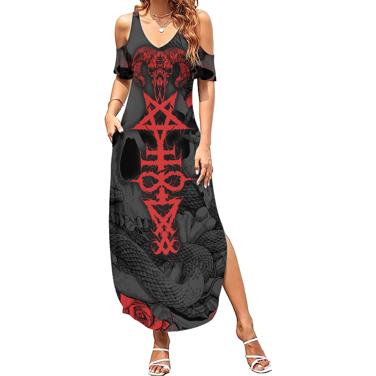 Skull Horror - Satan Symbol Grunge Summer Maxi Dress - Wonder Print Shop