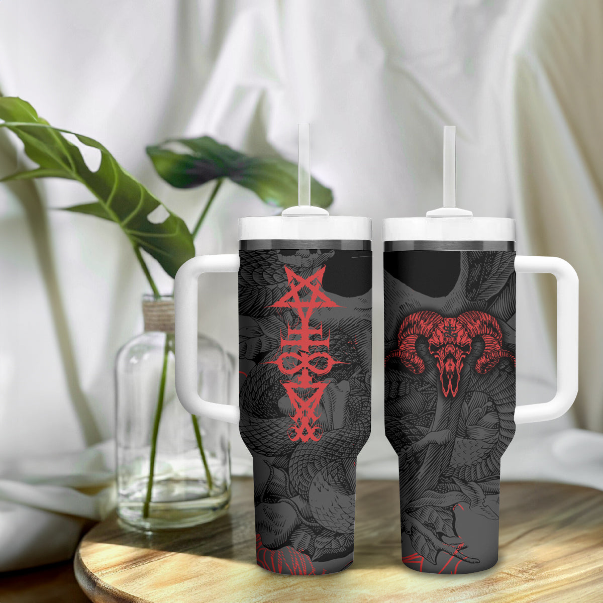 Skull Horror - Satan Symbol Grunge Tumbler With Handle - Wonder Print Shop