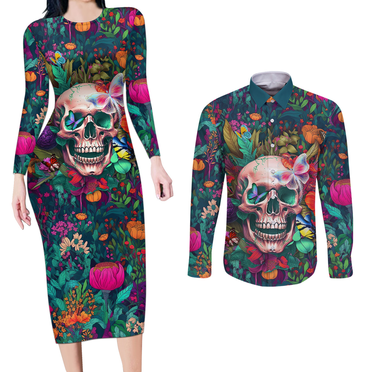 I Talk Is Smile I Laugh Too But Be Careful When I'm Silent Couples Matching Long Sleeve Bodycon Dress and Long Sleeve Button Shirts - Wonder Print Shop